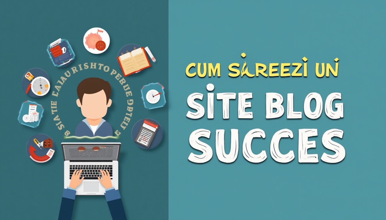 O persoană entuziasmată creând un site blog pe laptop, simbolizând succesul și creșterea online.